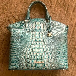 Brahmin aqua blue reptile print authentic large duxbury purse q